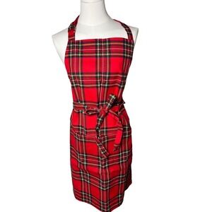 Festive Holiday Plaid Cotton Canvas Pocket Apron Talbots OS